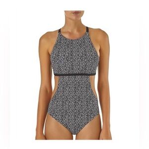 NEW PATAGONIA women's nireta one piece swimsuit in batik hex, ink black Large